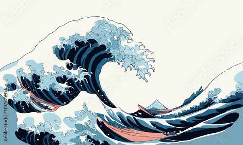 Minimalist Tsunami Wave Cross-Section Illustrating Hydrodynamic Dynamics in Vector Art