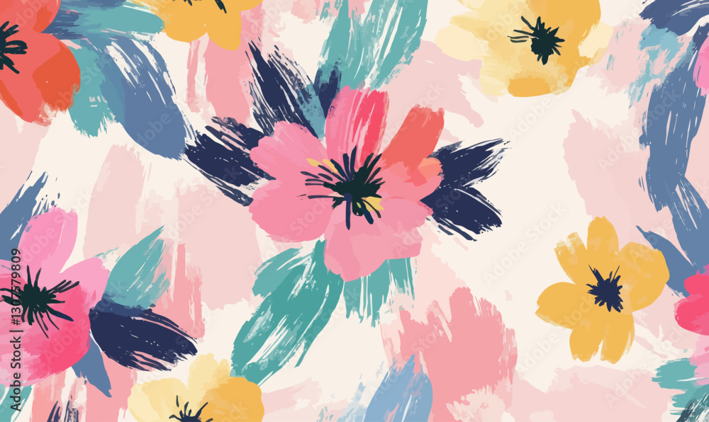 Vibrant Acrylic Floral Pattern with Abstract Brushstrokes for Modern Design Vibrant Acrylic Floral Pattern with Abstract Brushstrokes for Modern Design