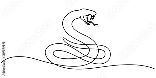 Snake in one continuous line. One line drawing, minimalism. Vector illustration. Snake One continuous line drawing. Snake in simple doodle style, Snake one line continuous. Hand drawn vector art. 