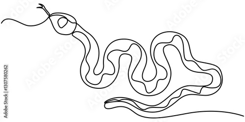 Snake in one continuous line. One line drawing, minimalism. Vector illustration. Snake One continuous line drawing. Snake in simple doodle style, Snake one line continuous. Hand drawn vector art. 