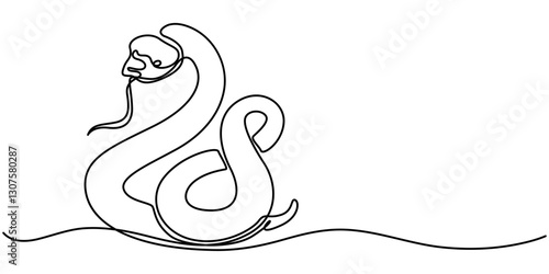 Snake in one continuous line. One line drawing, minimalism. Vector illustration. Snake One continuous line drawing. Snake in simple doodle style, Snake one line continuous. Hand drawn vector art. 