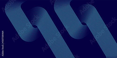 Abstract blue glowing geometric lines on dark background. Modern shiny blue rounded square lines pattern. Futuristic technology concept.