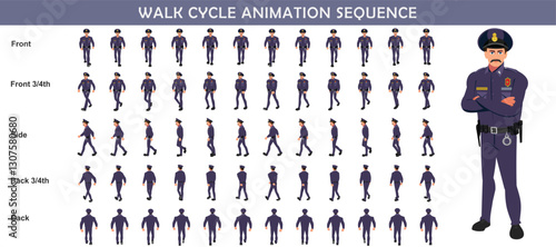 Police walk cycle animation sequence, Frame by frame animation of police officer walk.