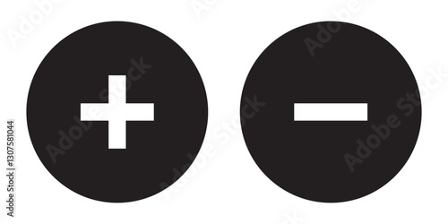 Black circle math icons set. Plus, minus, multiplication, equal icons.
