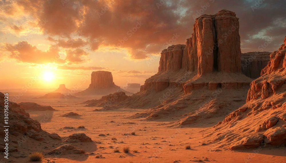 Fototapeta premium Desert Sunrise with Towering Rock Formations