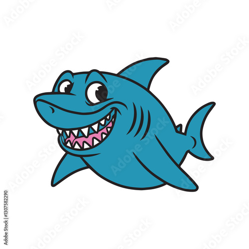 Smiling Cartoon Shark Vector – Cute Blue Shark Illustration with Sharp Teeth
