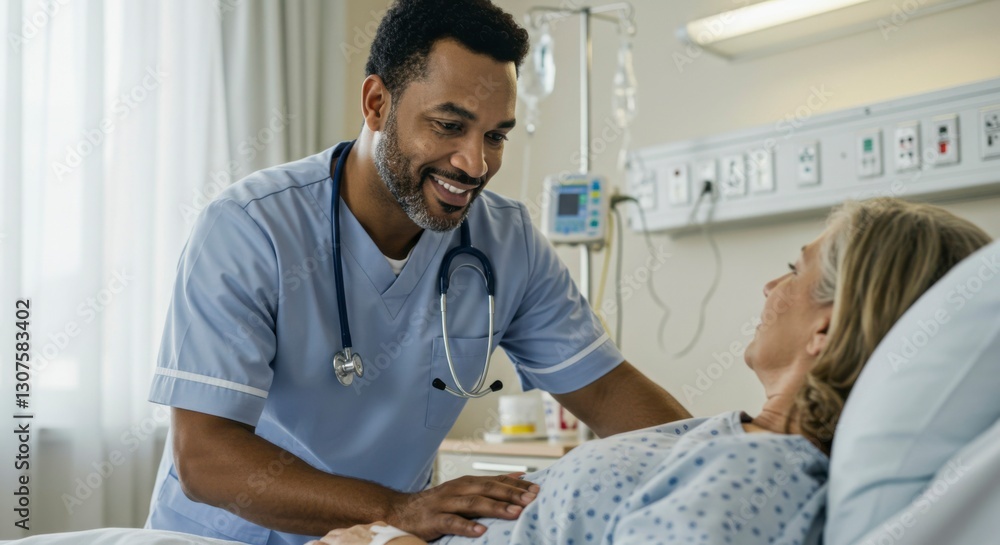 Obraz premium Nurse Comforting Patient in Hospital Room