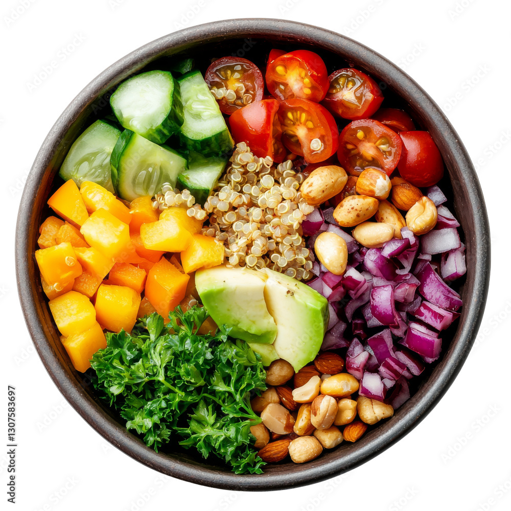 Fresh salad bowl with colorful vegetables, quinoa, and nuts Fresh salad bowl with colorful vegetables, quinoa, and nuts