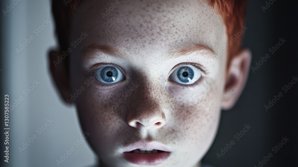 This striking close-up captures a freckled boy's deep blue eyes, revealing innocence and a sense of wonder, showcasing the beauty of childhood and raw emotion in a moment. This striking close-up captures a freckled boy's deep blue eyes, revealing innocence and a sense of wonder, showcasing the beauty of childhood and raw emotion in a moment.