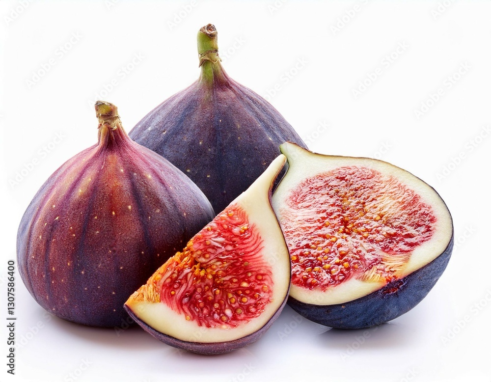 fresh figs composition with whole and sliced pieces showing vibrant red flesh and seeds isolated on white background generative ai fresh figs composition with whole and sliced pieces showing vibrant red flesh and seeds isolated on white background generative ai