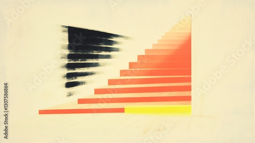 Abstract Art Ascending Stairs Warm Colors Dynamic Composition. AI Generated