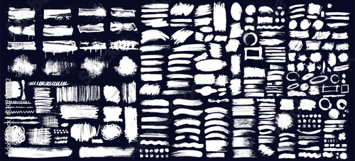 Big Set Of Hand Drawn, Different Shapes Of Dry Calligraphy Brush Strokes. High Detail Vector. Black Paint, Ink Brush Stroke, Brush, Line Or Texture. Design Element, Box, Frame Or Background For Text.