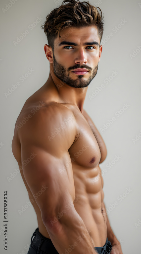 Fototapeta premium Muscular Athletic Male Model Fitness Portrait Aesthetic