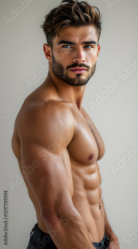 Muscular Athletic Male Model Fitness Portrait Aesthetic