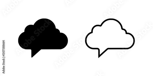 Cloud speech bubbles in black silhouette and outline style, versatile icons for communication
