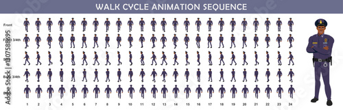 Police walk cycle animation sequence, Frame by frame animation of police officer walk.