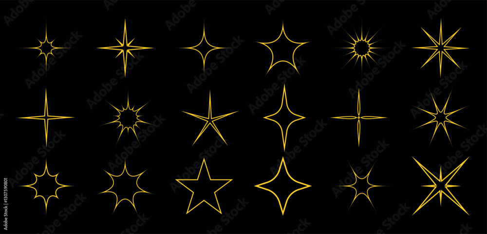 Star vector linear isolated icon in black background. Stars vector icons. Stars collection. Golden Stars isolated on black background. Vector Star. Star vector linear isolated icon in black background. Stars vector icons. Stars collection. Golden Stars isolated on black background. Vector Star.
