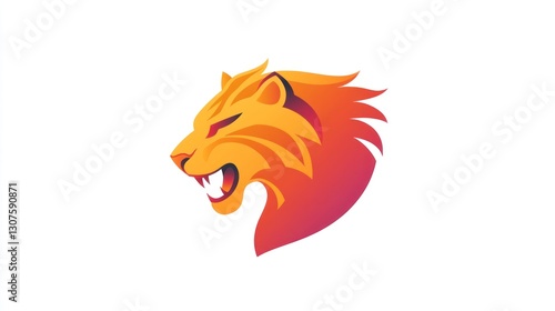 Fierce lion head profile, gradient colors, white background, logo design photo