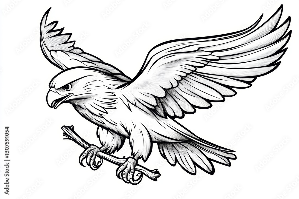 Fototapeta premium A minimalist line drawing of an eagleâ€™s sharp talons clutching a branch