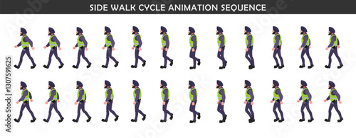 Police walk cycle animation sequence, Frame by frame animation of police officer walk.