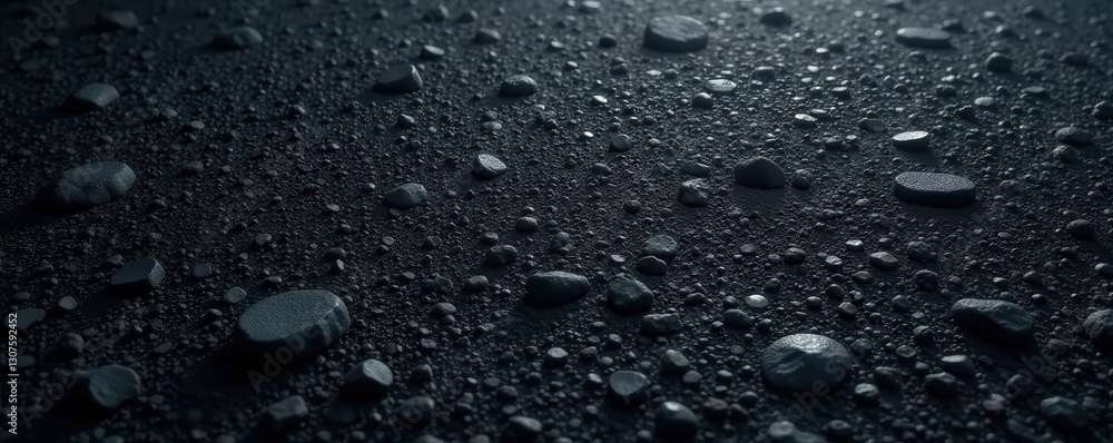 Coarse asphalt texture, dark grey tones, granular surface, dark asphalt, crack, background Coarse asphalt texture, dark grey tones, granular surface, dark asphalt, crack, background