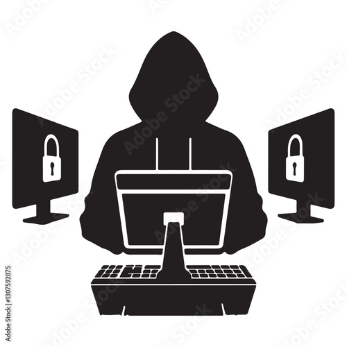 Cyber Security Hacker Silhouette Illustration Data Breach Protection Awareness