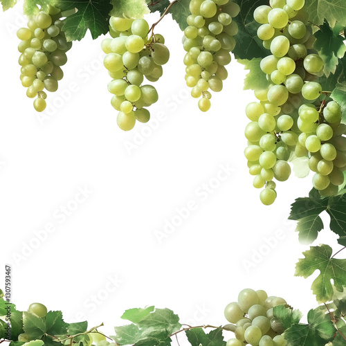 uicy Green Grapes with Fresh Leaves Isolated on Transparent Background - Vibrant and Natural Fruit Design photo