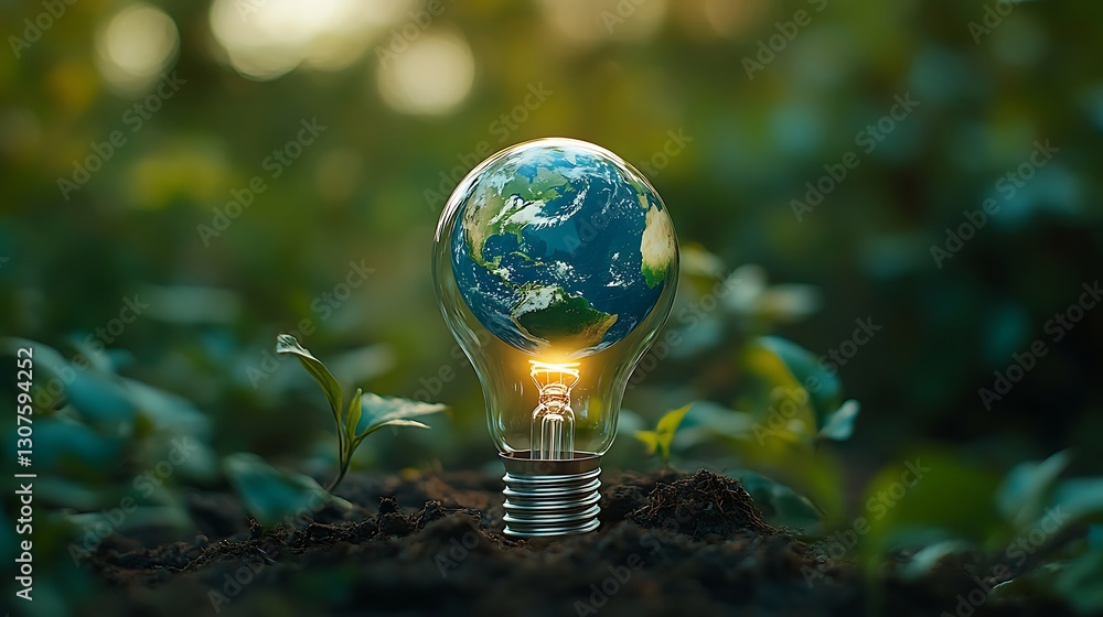 custom made wallpaper toronto digitalEco-Friendly Energy Concept with Earth in Light Bulb, A light bulb with an Earth globe inside, placed on soil with green plants around