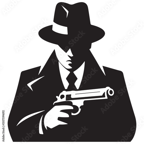 Classic Silhouette of a Mysterious Gangster with a Handgun