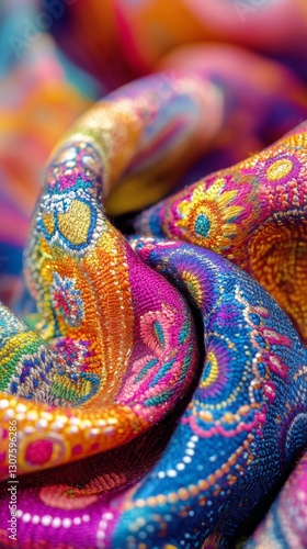 Vibrant Floral Embroidery Design on Fabric Showcasing Intricate Details and C...