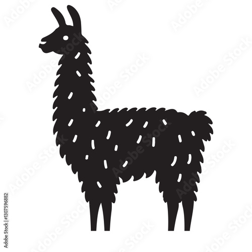 Fluffy Llama Silhouette A South American Camelid Animal Illustration Design