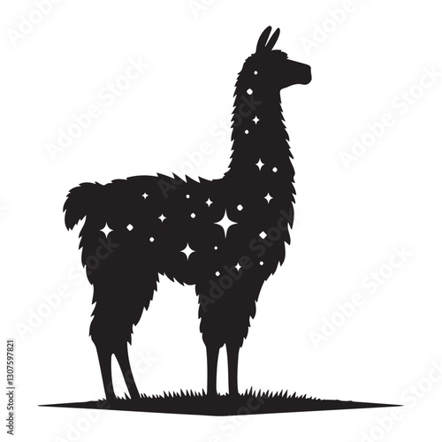 Celestial Llama Silhouette Illustration with Starry Design for Print