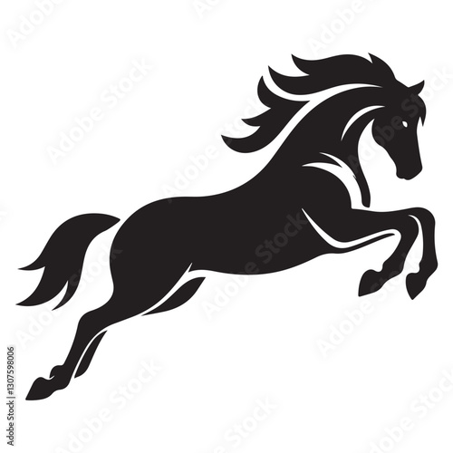 Powerful Black Horse Leaping Silhouette Vector Illustration Design