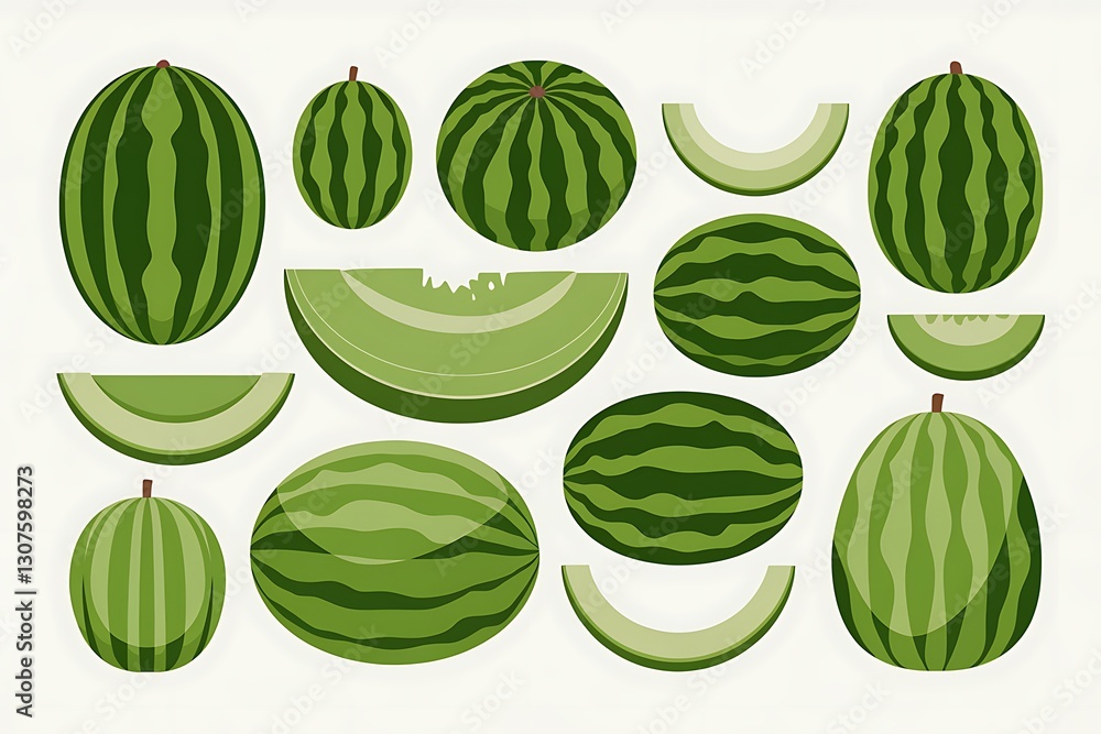 Collection of watermelon slices and whole watermelons Collection of watermelon slices and whole watermelons