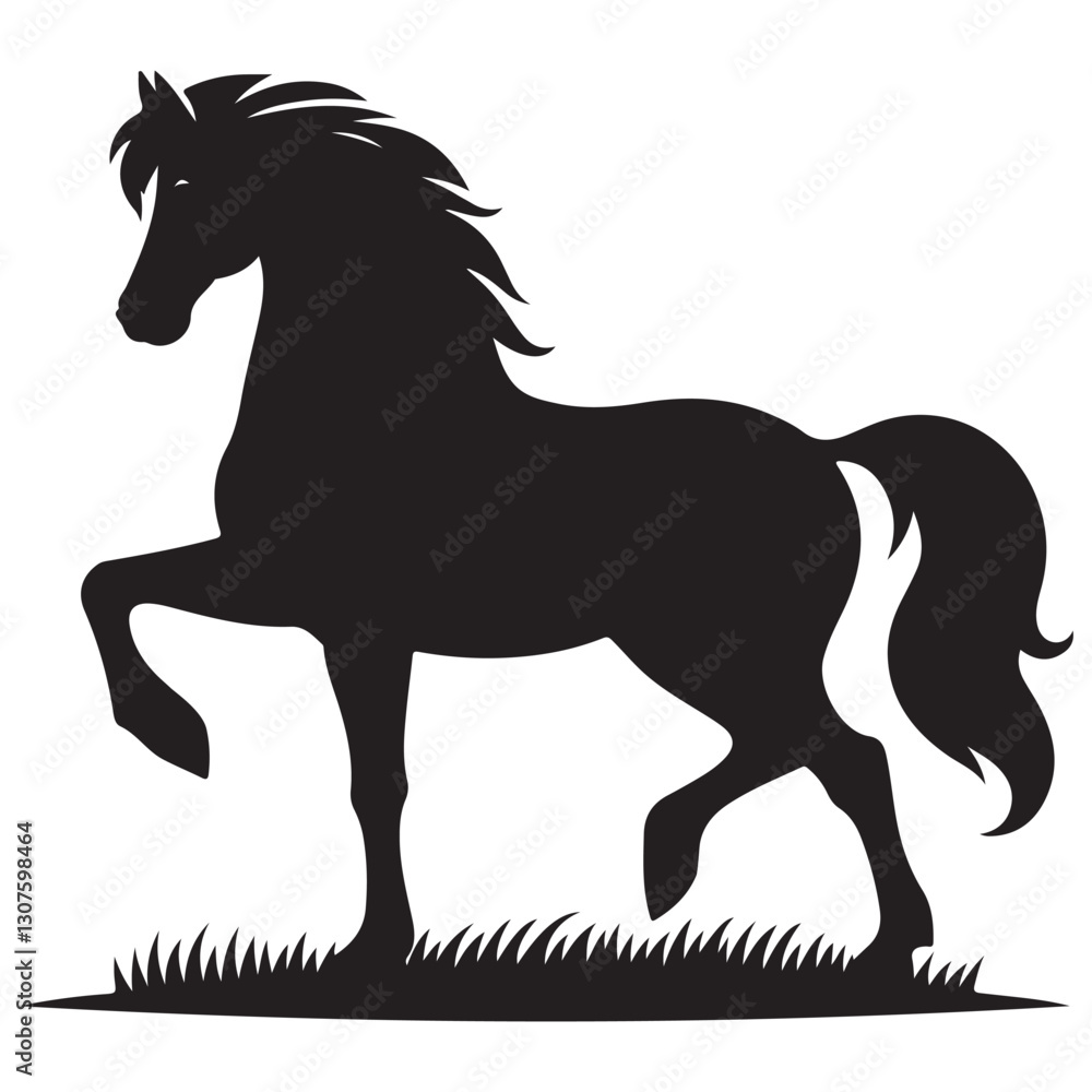 Obraz premium Elegant Horse Silhouette Standing Gracefully on Grass Vector Illustration Art