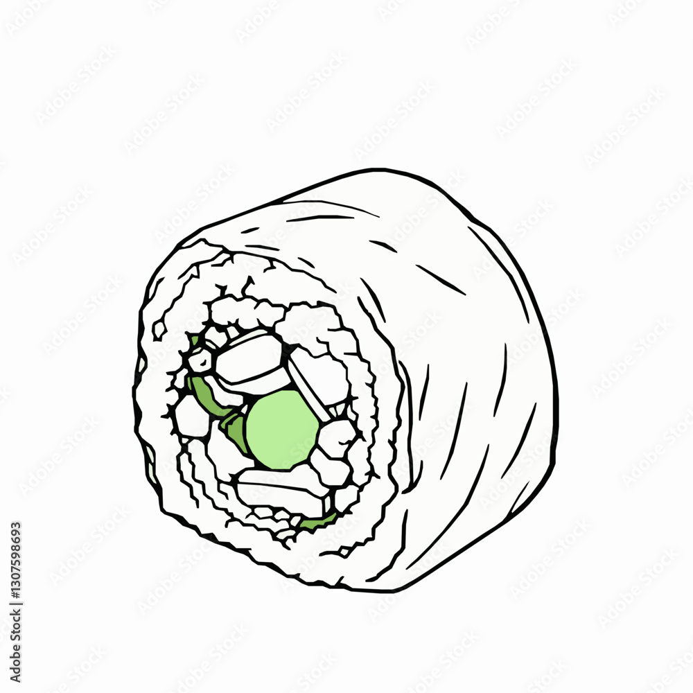 black outline vector of a sushi hand roll wrapped in seaweed black outline vector of a sushi hand roll wrapped in seaweed