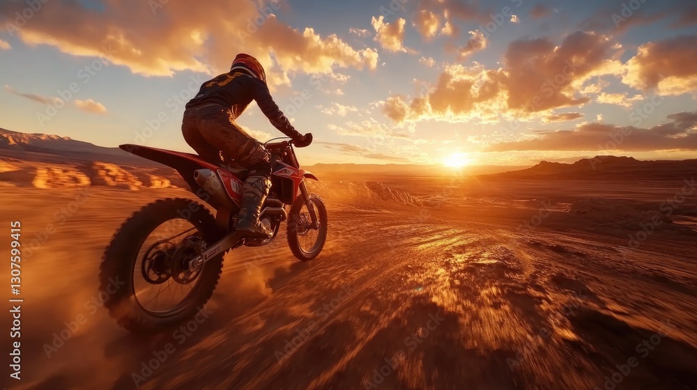 Obraz premium Rider on Dirt Bike in Desert