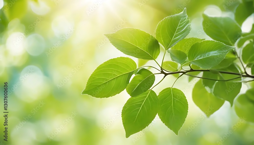 Vibrant Green Leaves Against Bokeh Background with Summer Sunlight Vibrant Green Leaves Against Bokeh Background with Summer Sunlight