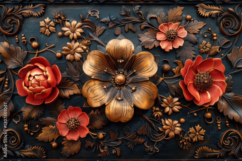 Intricate floral designs blend with mechanical gears, showcasing a unique steampunk aesthetic in soft, diffused light Intricate floral designs blend with mechanical gears, showcasing a unique steampunk aesthetic in soft, diffused light