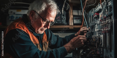Older Man Working on Electrical Device