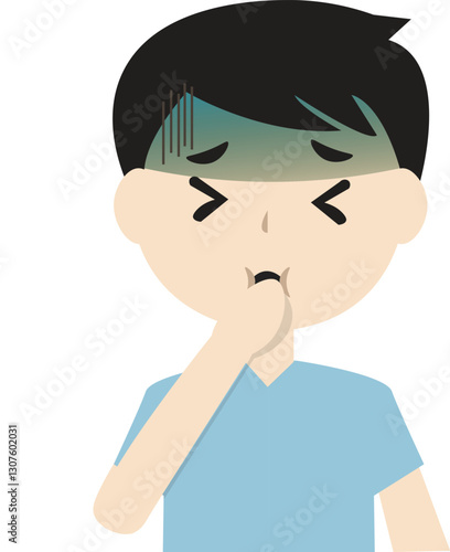 Nausea, Dizziness, Food Poisoning Symptoms, Motion Sickness Cartoon Illustration