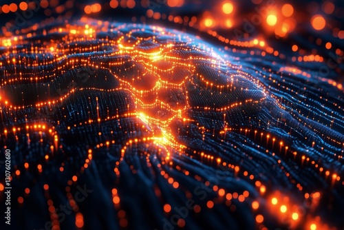 Digital Representation of a Brain With Glowing Neural Connections and Circuit...