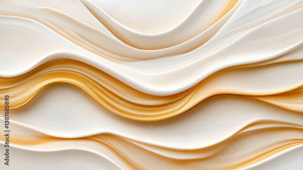 Obraz premium A wave with a yellow and white color scheme. The wave appears to be flowing and has a sense of movement. The painting evokes a feeling of calmness and serenity