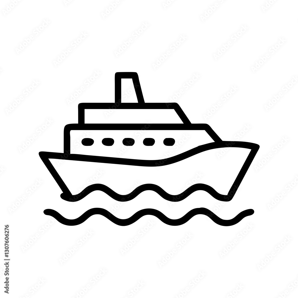 Cruise ship icon sailing on waves in a minimalist design Cruise ship icon sailing on waves in a minimalist design