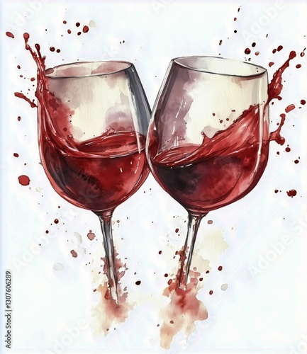 Red Wine Glasses With Splash Against a Colorful Background During a Festive G...