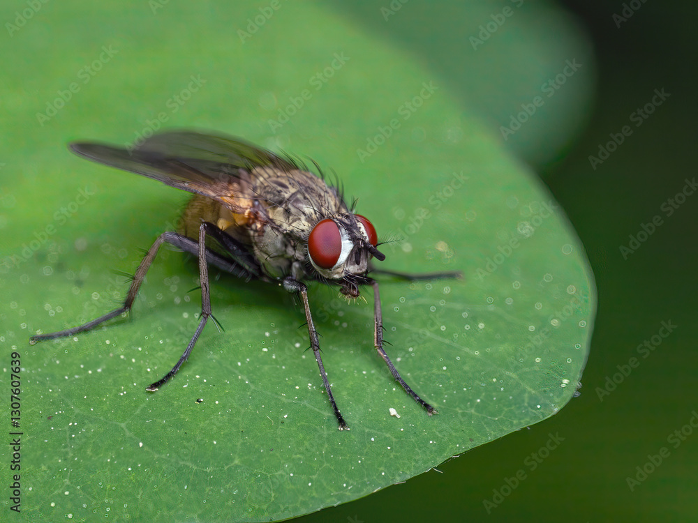 P5130206 Tachinid fly, Tachinidae, on green leaf, cECP 2024