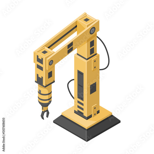 Isometric Vector Illustration Icon of Automated Factory Assembly Line Hydraulic Robot Arm