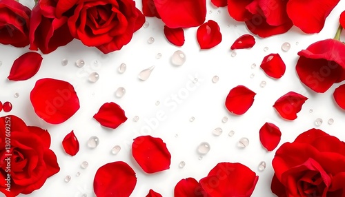 Vibrant Red Rose Petals Water Droplets Transparent Background
