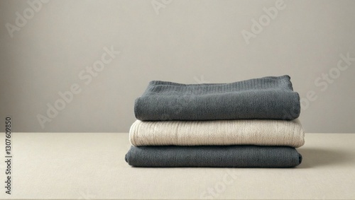 Cozy Folded Textiles on Light Surface photo