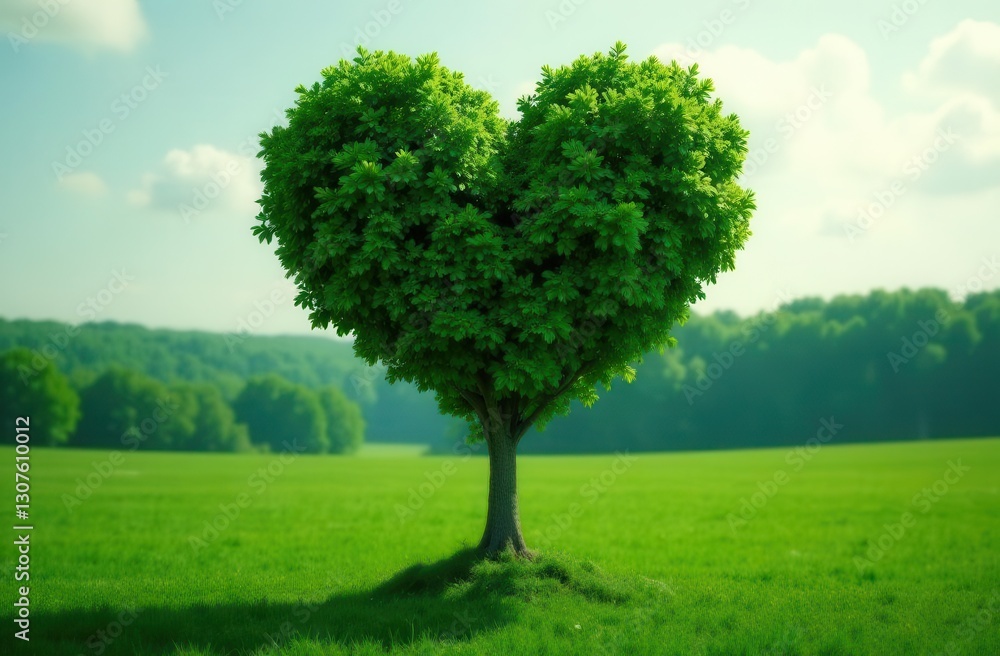 Fototapeta premium tree with green crown in the shape of a heart. concept of love for nature, environmental protection and ecology